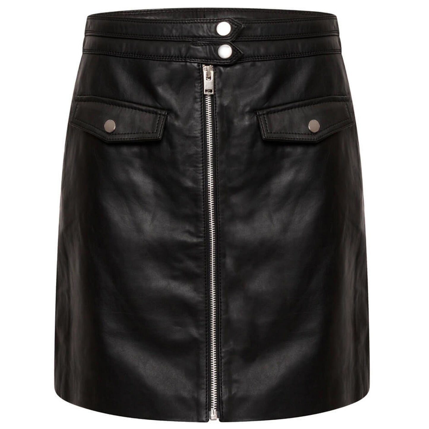 Genuine Women Leather Skirt with Front Zip