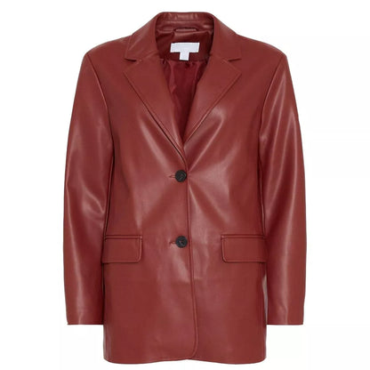 Dark Red Leather Blazer For Women