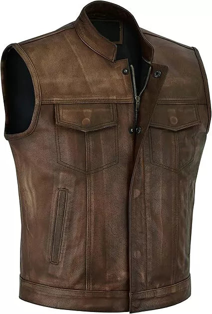 Mens Distressed Brown Leather Vest