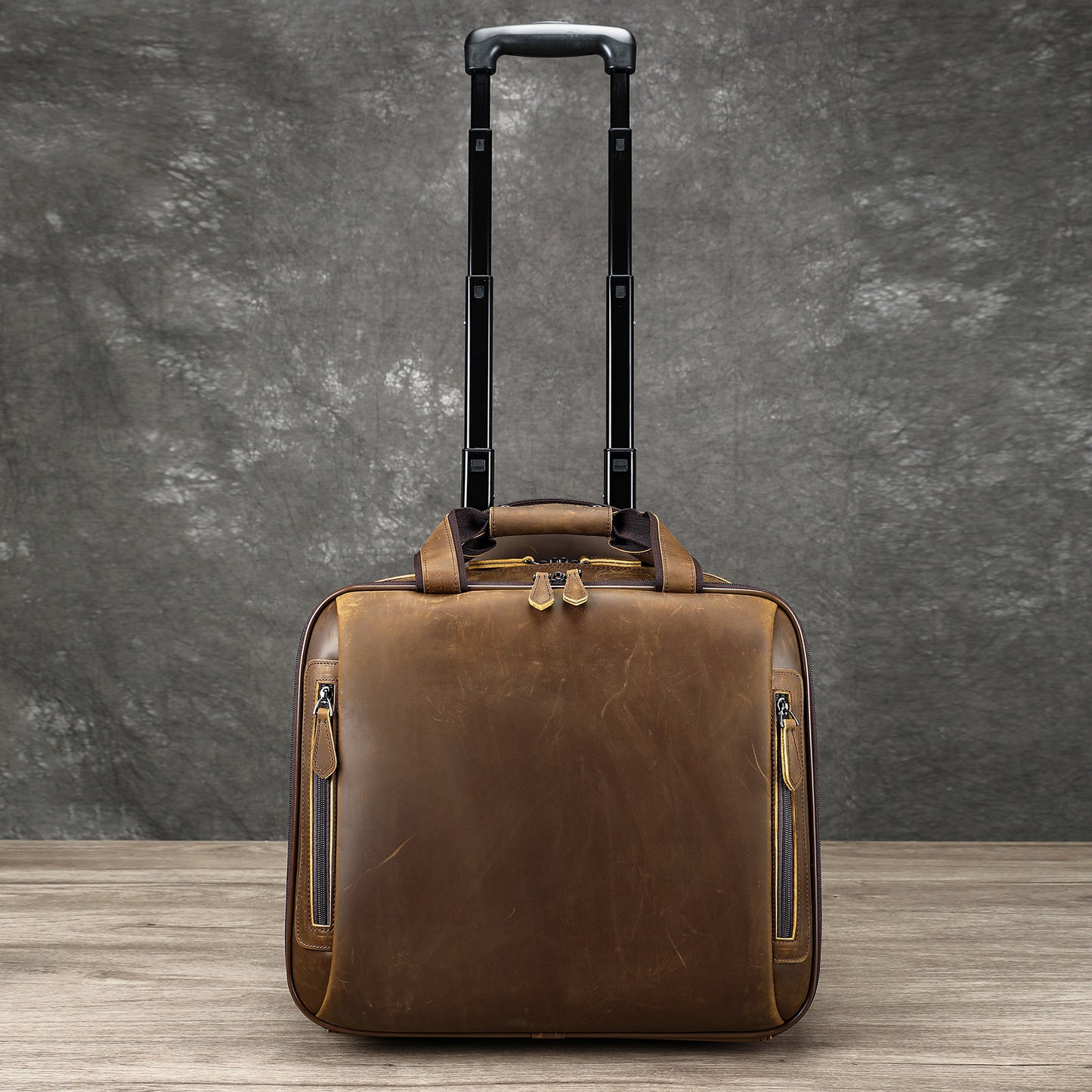 Real Leather Trolley Suitcase Carry-On with Wheels