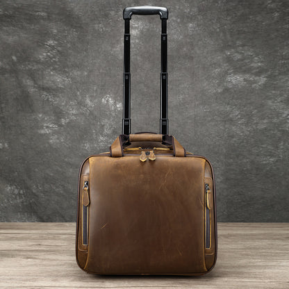 Real Leather Trolley Suitcase Carry-On with Wheels