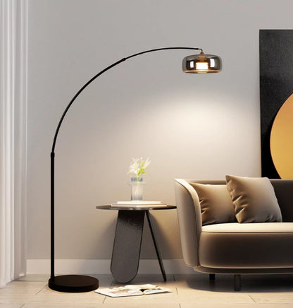 Italian Arc Floor Lamp with Glass Shade and Marble Base