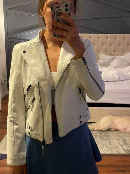 Women Slim Fit Leather Moto Jacket