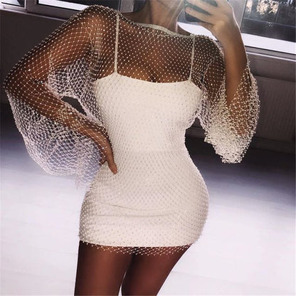 Mesh rhinestone long sleeve festival dress 2 XS