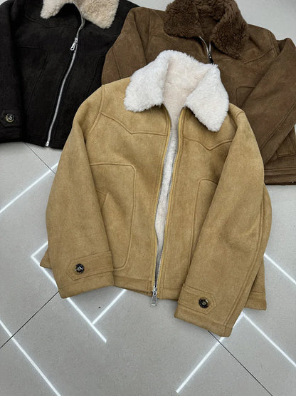 Women’s Suede Lambswool Fur Jacket Winter 2 S