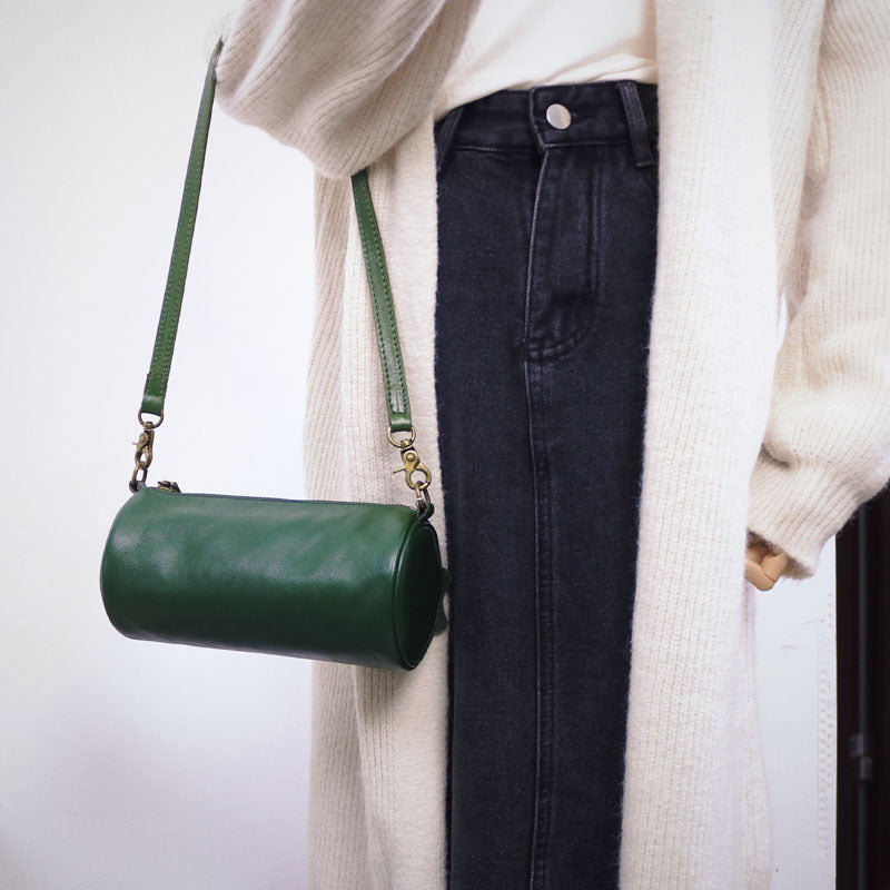 Mini Barrel Leather Shoulder Bag for Women