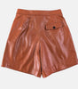 Women Brown Leather Shorts Belted Waist