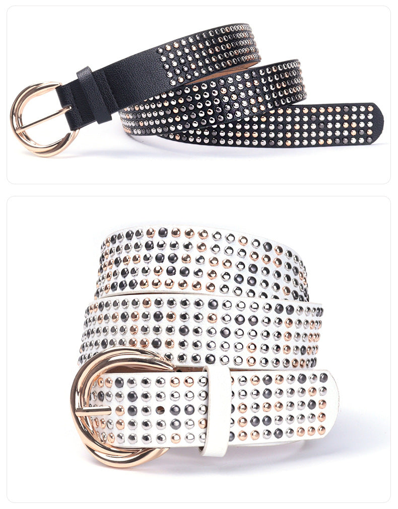 Five row rivet wide faux leather belt