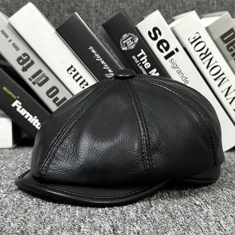 Sheepskin Leather Newsboy Cap British Gatsby Hat