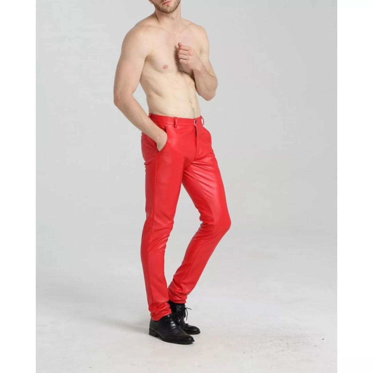 Men's Red Genuine Leather Pants Trouser