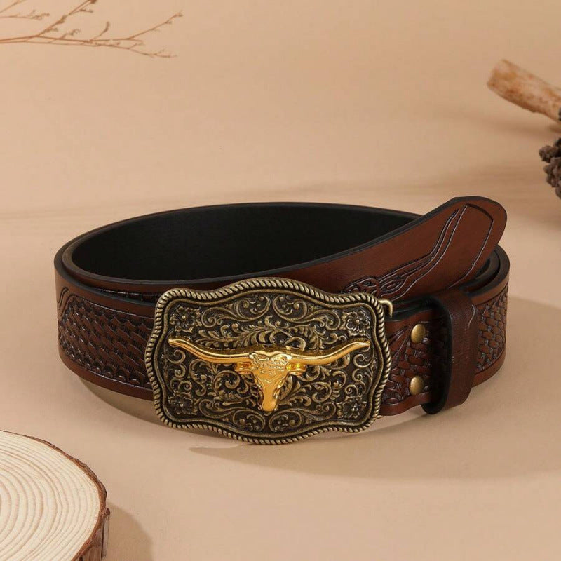 Men’s Western Longhorn Cowboy Leather Belt