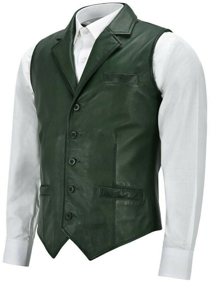 Green Sheepskin Genuine Leather Vest