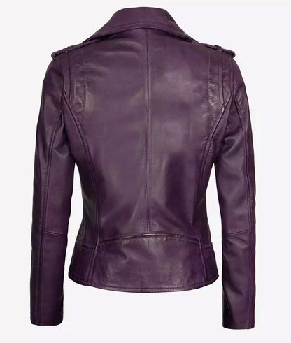 Women's Genuine Purple Leather Biker Jacket