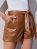 Ladies Brown Leather Shorts High Waist