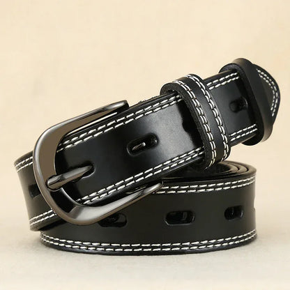 Women’s Genuine Cowhide Hollow Pin Belt 2.8cm Wide 2