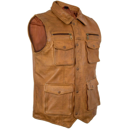Men Lamb Leather Brown Vest