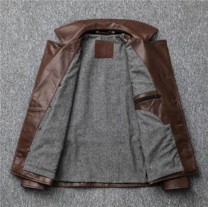 Men’s Oil-Waxed Calfskin Leather Biker Jacket