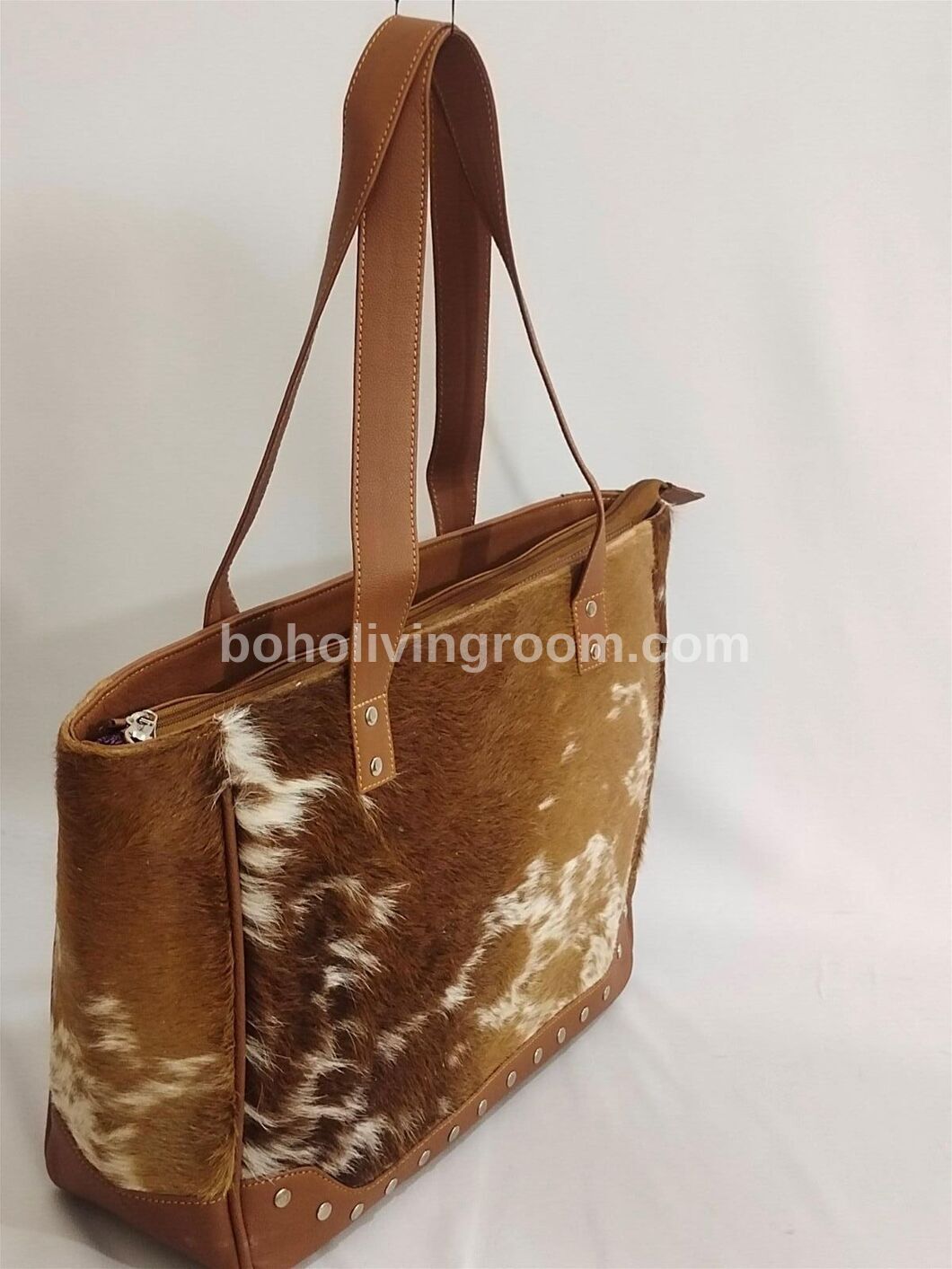 Large Brown White Cowhide Tote Purse