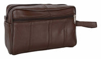 Brown leather travel toiletry bag shaving kit