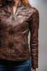 Women Brown Leather Distressed Jacket