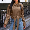 Slim Fit Cropped Faux Leather Moto Jacket for Women