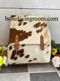 Spotted Cowhide Backpack Brown White