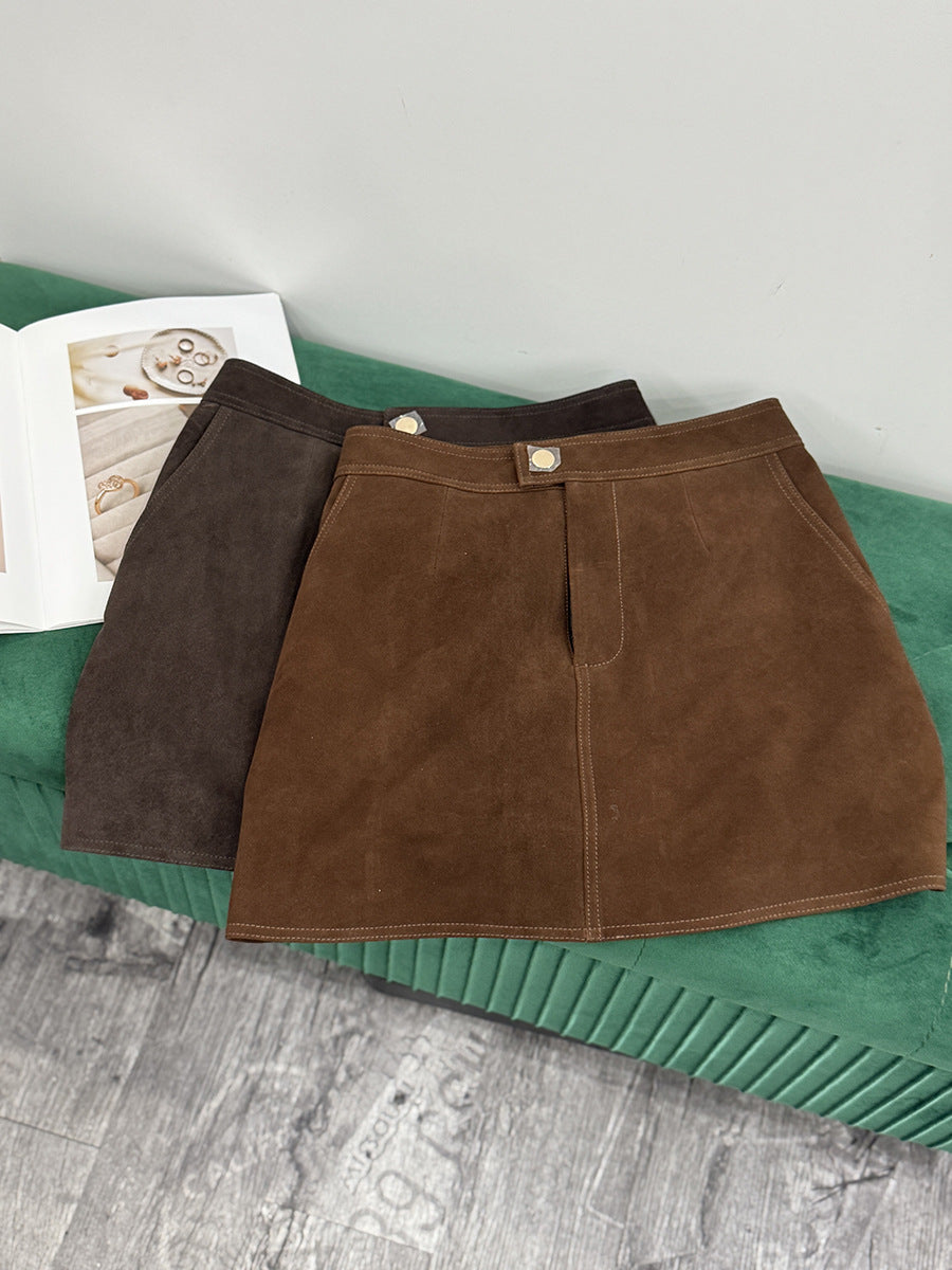 Women’s Leather Suede Mini Skirt A-Line