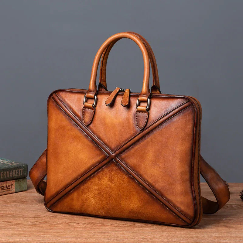 Vintage leather messenger bag for men office travel