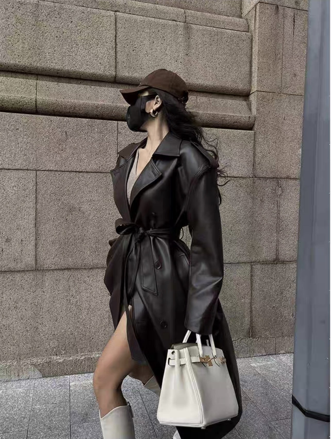 Over the Knee Faux Leather Women Long Coat
