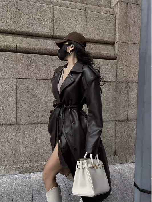 Over the Knee Faux Leather Women Long Coat