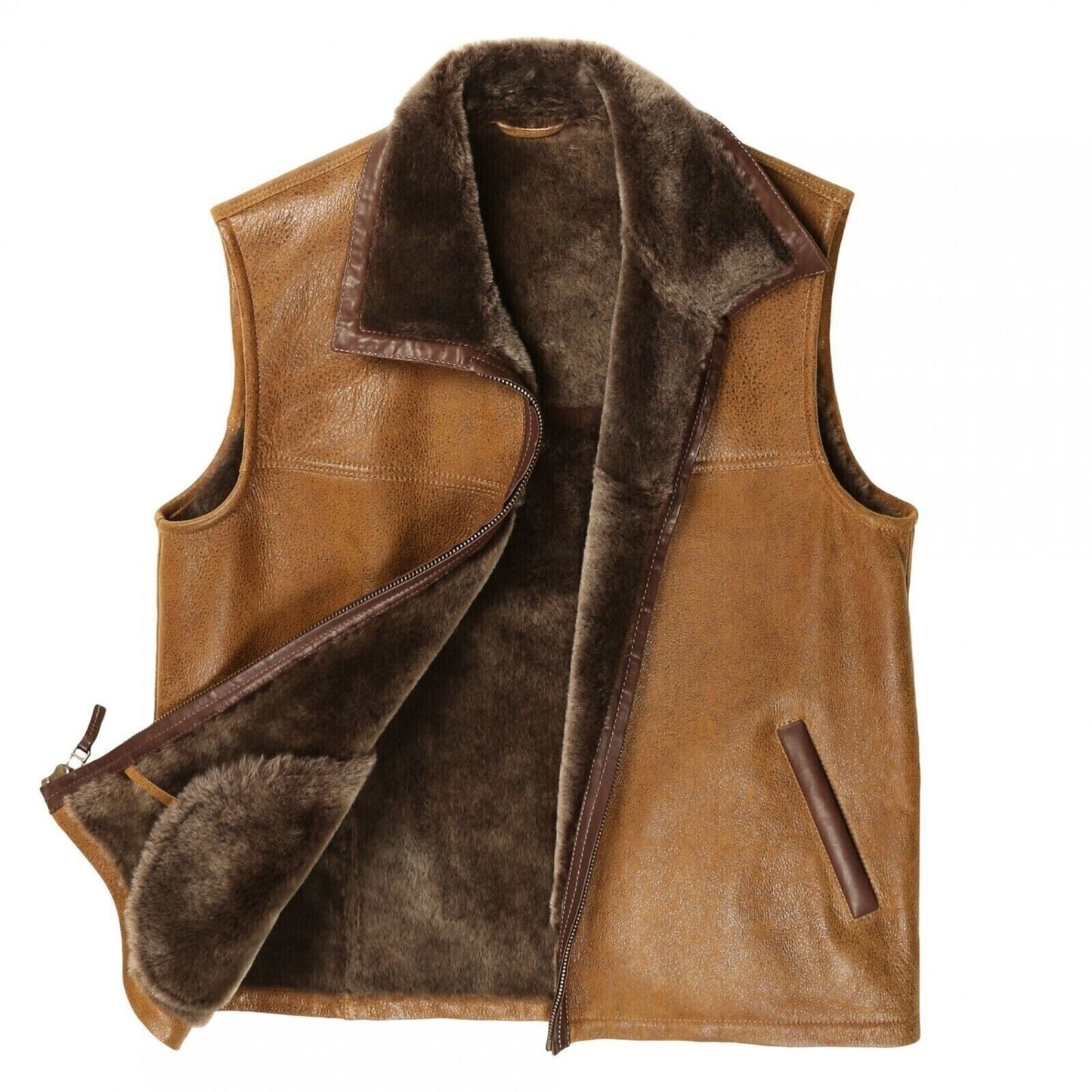 Brown Shearling Leather Vest Men's