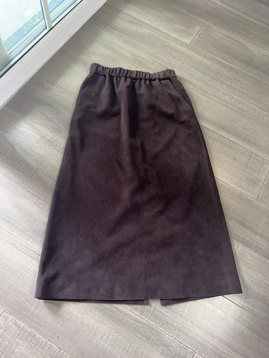 Women’s Genuine Suede Midi Skirt High Waist 2 M