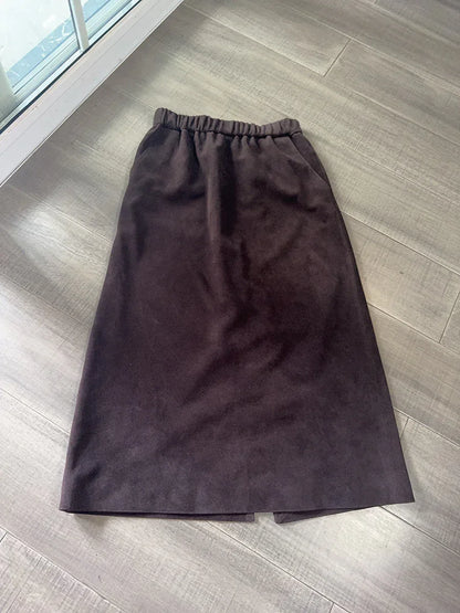 Women’s Genuine Suede Midi Skirt High Waist 2 M