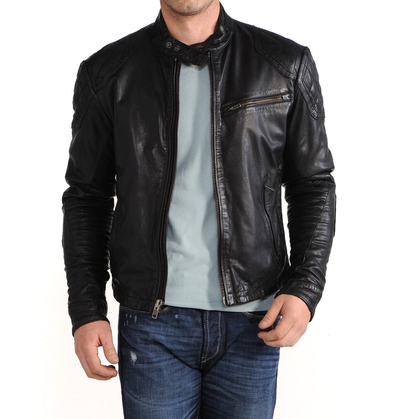 Black Biker Genuine Leather Jacket Soft