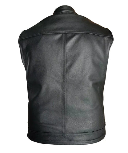 Men's Leather Biker Vest With Stylish Collar