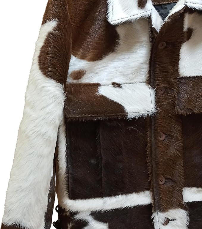 Faded Brown White Cowhide Fur Jacket