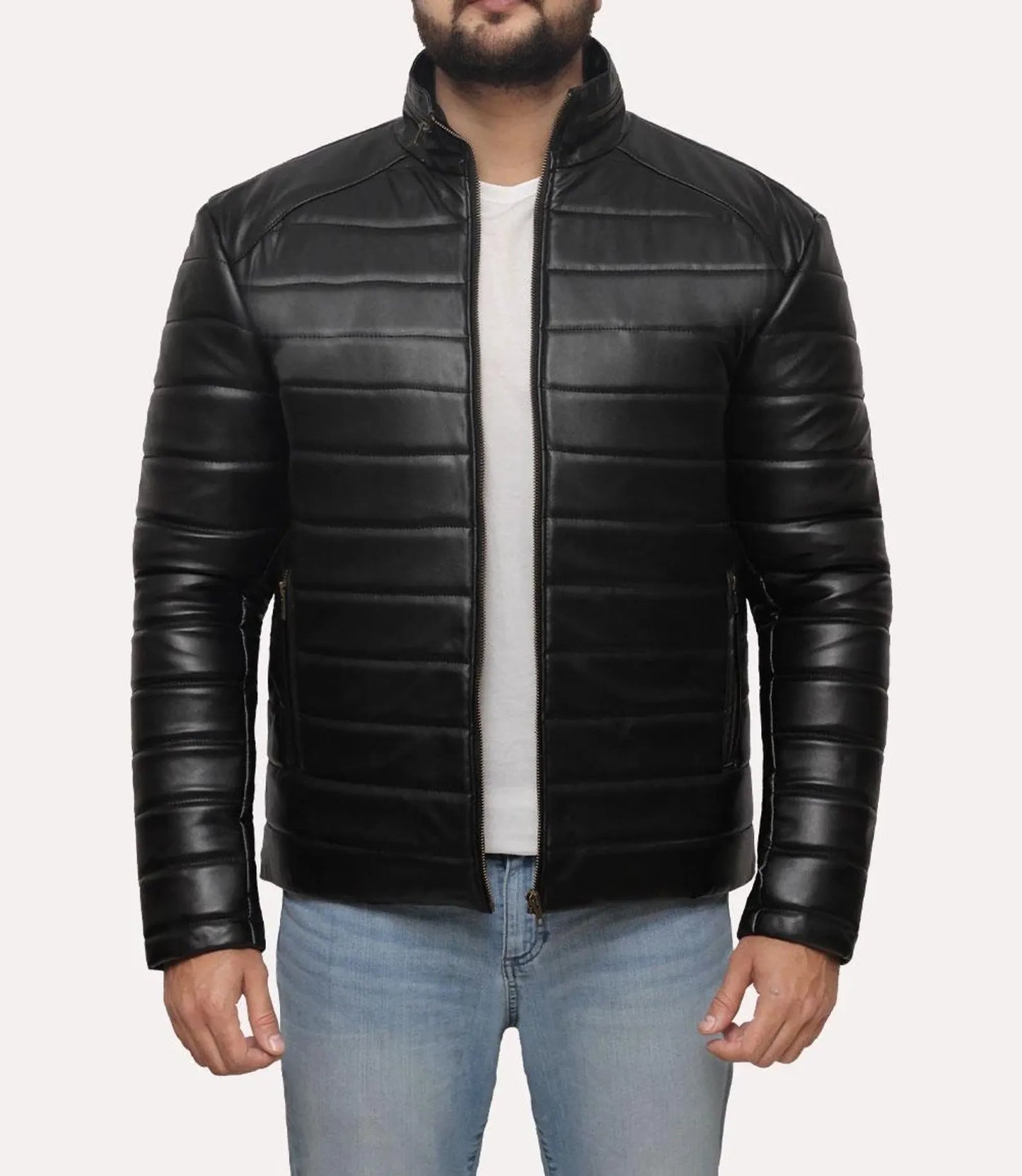 quilted bomber leather jacket men's