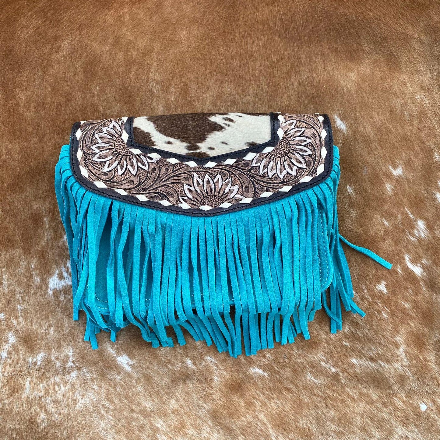 Cowhide Sling Bag Tooled Leather