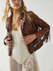 Women's Brown Lambskin Leather Fringed Jacket