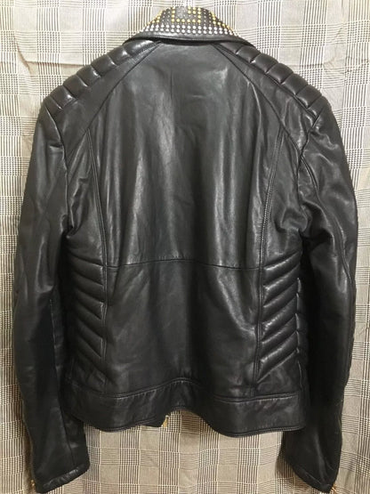 Men's Golden Studded Biker Leather Jacket