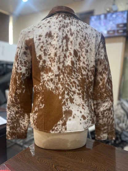 Genuine brown and white cow skin jacket