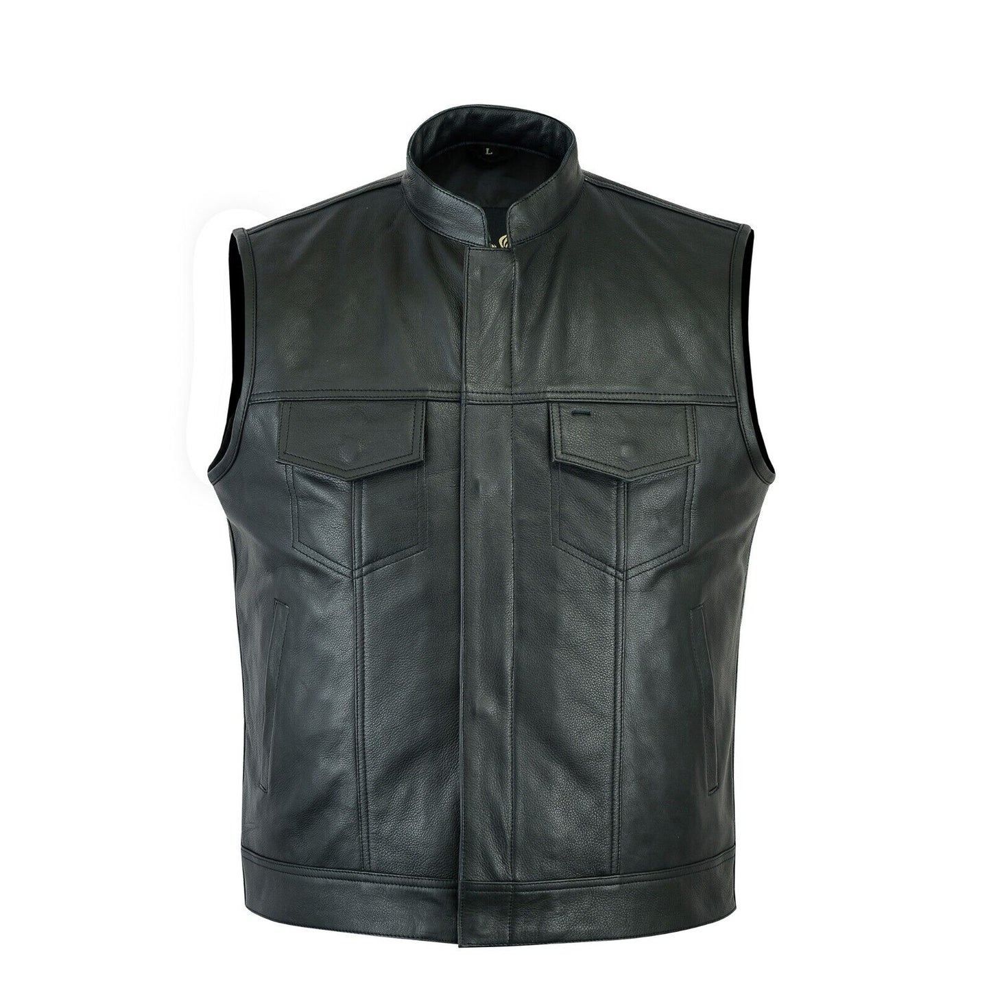 Genuine Black Leather Vest Waistcoat