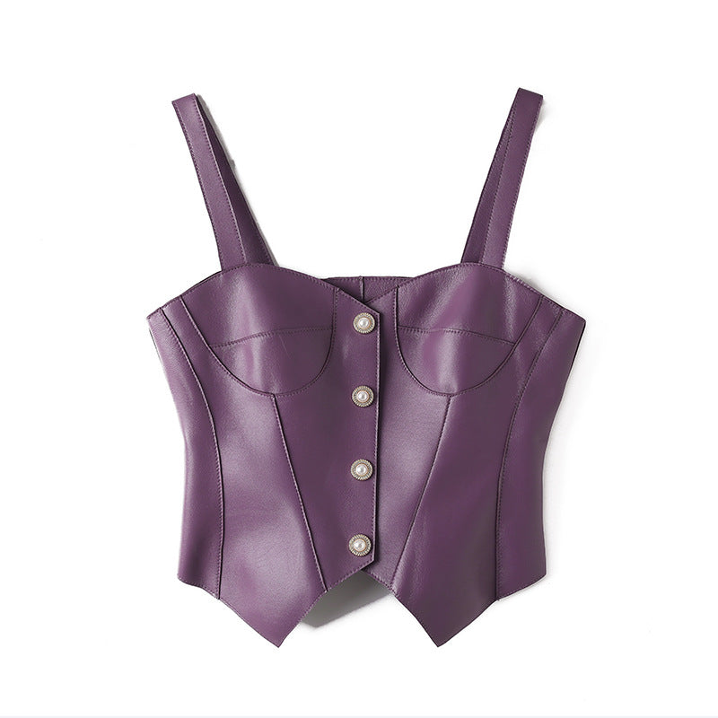 Brown Leather Slimming Vest For Women Slim Waist Suspender