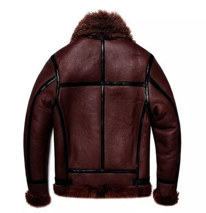 Maroon Aviator Shearling Leather Jacket