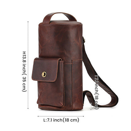 Leather Men Messenger Bags Cylindrical Style