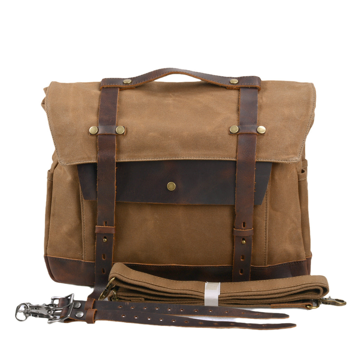 Canvas Motorcycle Saddlebag with Waxed Finish and Cowhide Leather Straps 3