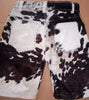 Tricolor cowhide shorts for men with real fur texture. High-rise waist, deep pockets, and authentic western look. 

