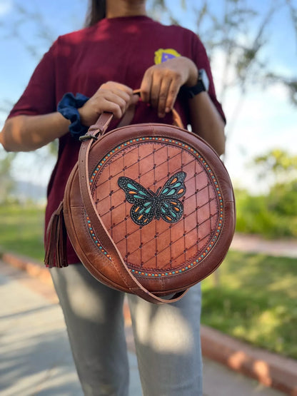 Hand Tooled Carving Leather Crossbody Bag