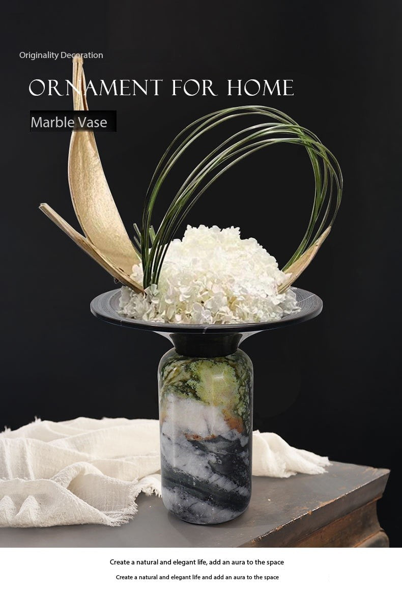 Natural Marble Round Flower Vase Modern Hotel & Home Table Decoration