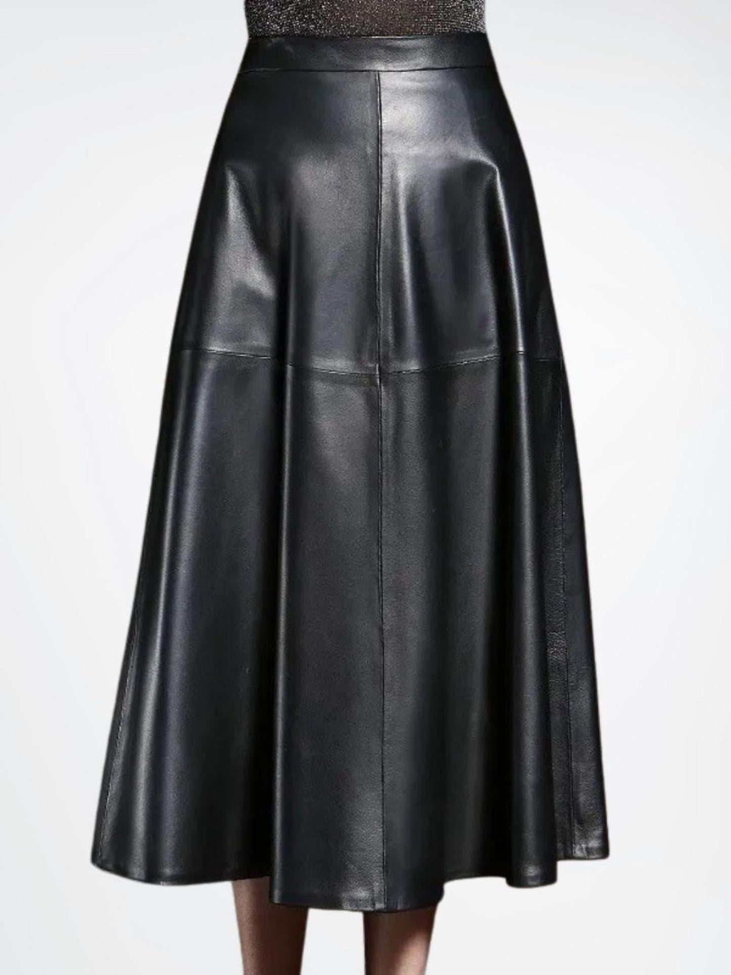 leather flared long skirt